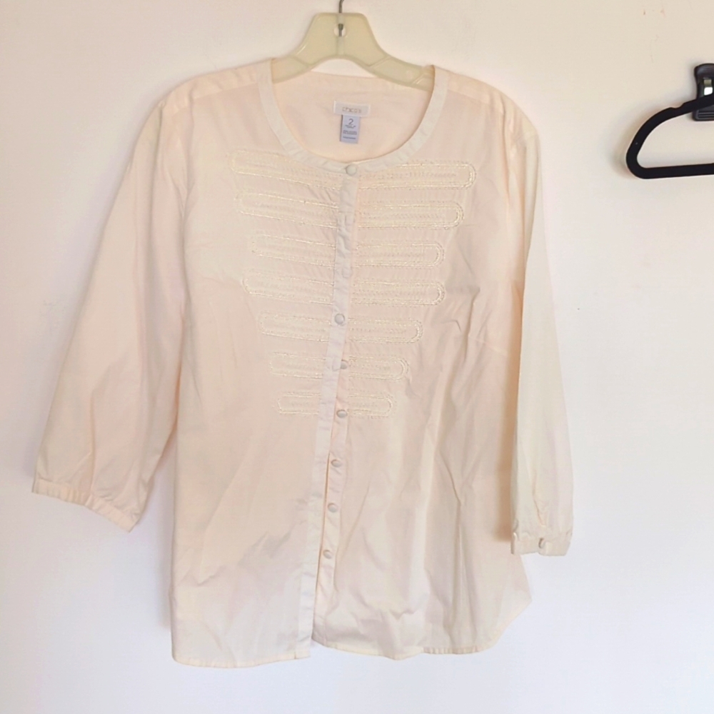 Asian themed Chico's button down - size 2 (off white)